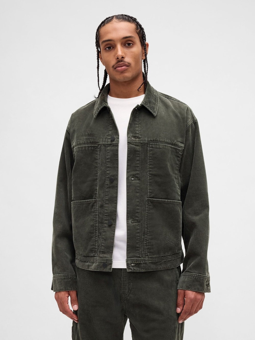 GAP Men's Dark Olive Utility Corduroy Jacket Regular Fit Size XL
